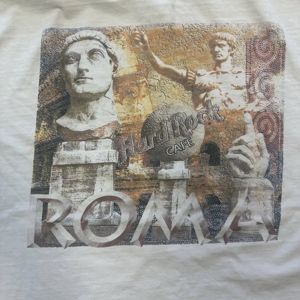Vintage 90s Hard Rock Cafe Rome T-Shirt Mens XL Short Sleeve Graphic White Heavy
